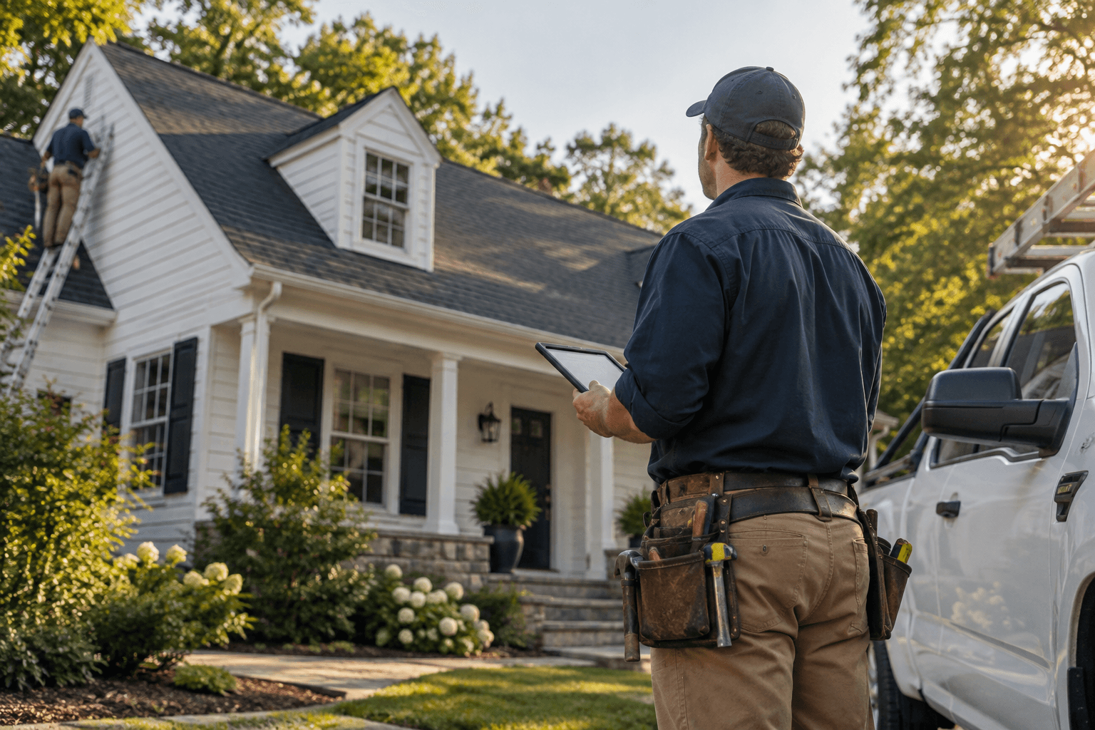 Illustrative home service professional reviewing a project